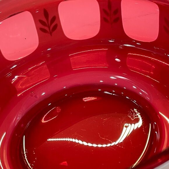 -Vintage Ruby and Milk-glass Hand Painted Bowl- Mod Kitchen Luxe - Picture 4 of 16